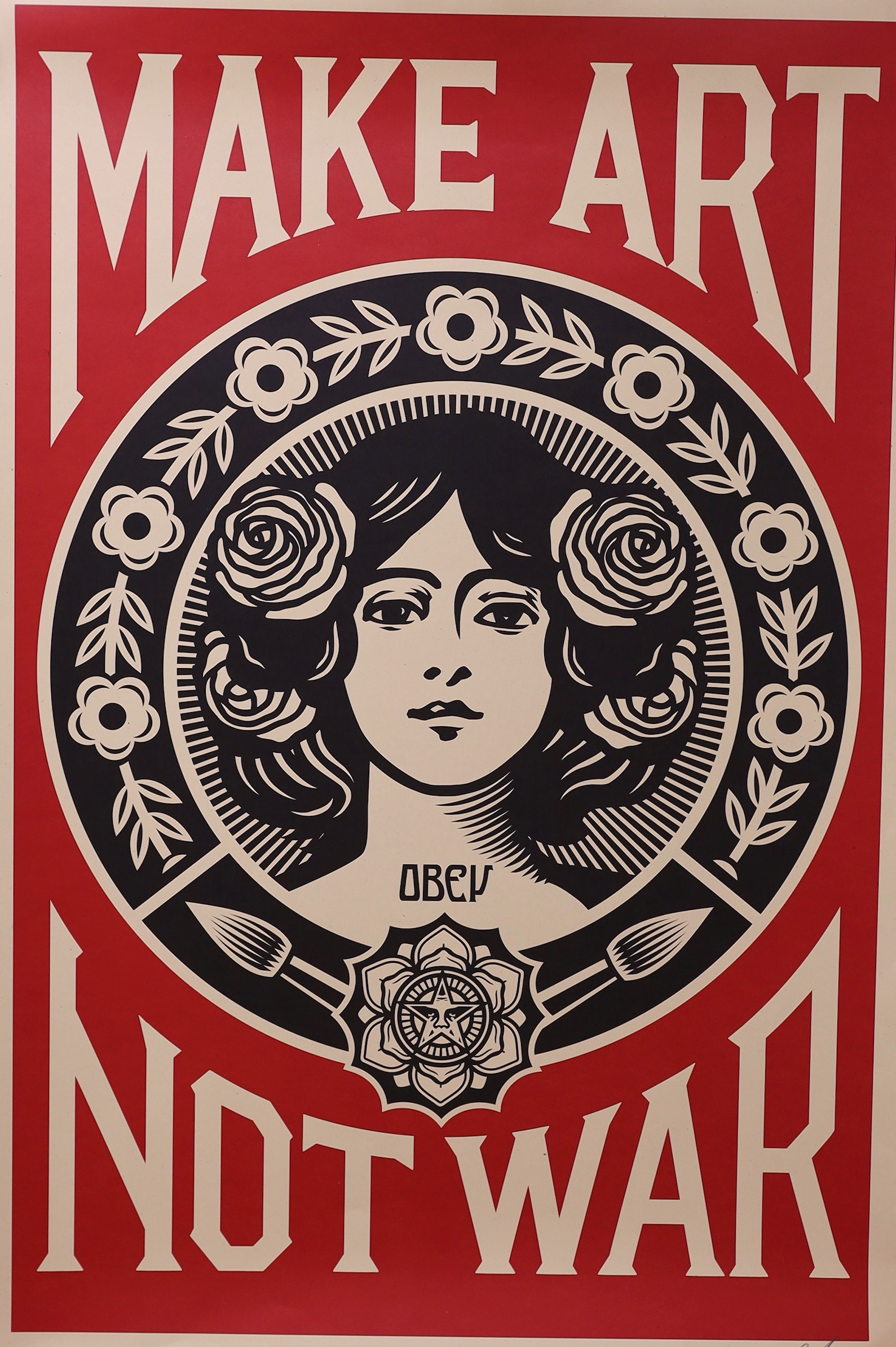 Shepard Fairey (American, b.1970-), lithograph poster, 'Liberte, Egalite, Fraternite', signed in pencil, 91 x 61cm, unframed
